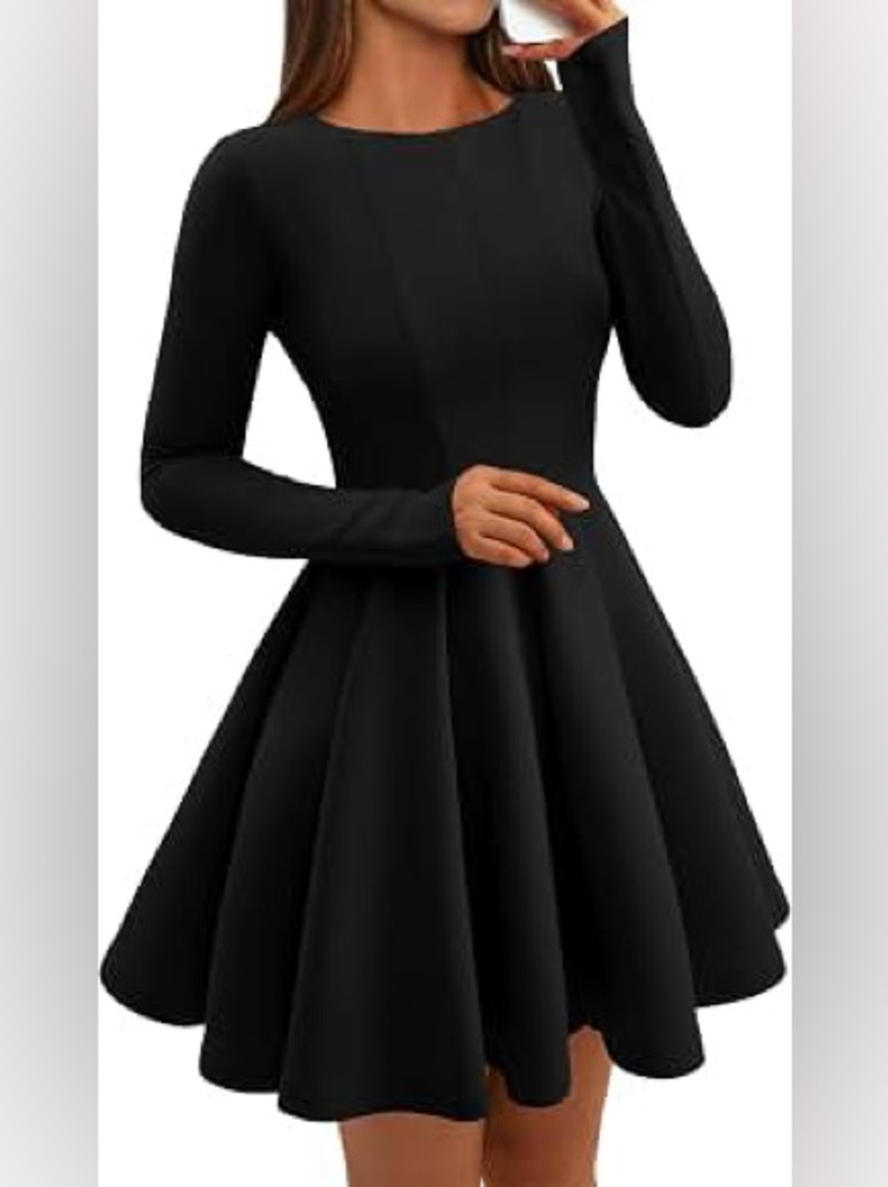 New ZESICA Womens Small Black Long Sleeve Stretchy A-Line Fit & Flare Mini Dress